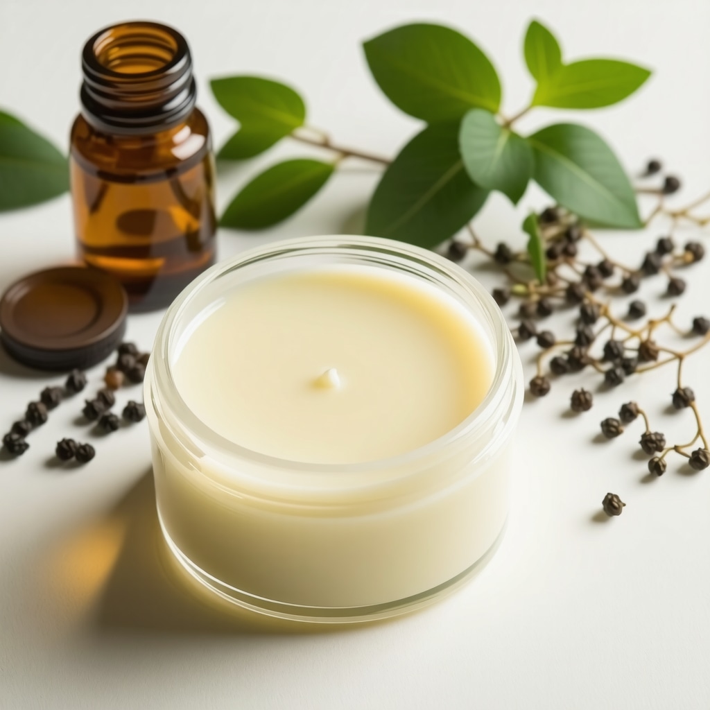 Organic grass-fed tallow balm in a jar with herbs and essential oils for eczema relief