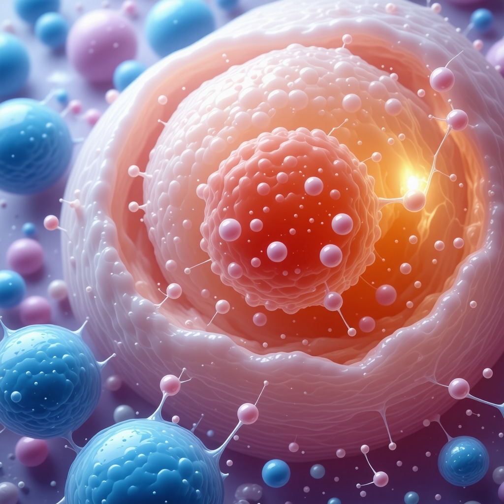 Illustration showing molecular absorption of grass-fed tallow lipids into human skin cells and microbiome modulation