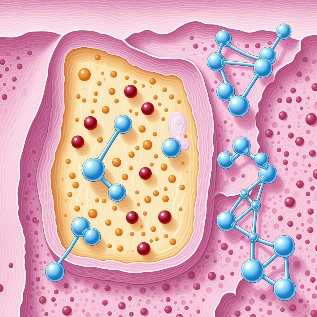 Scientific illustration of tallow fatty acids integrating into human skin lipid layers
