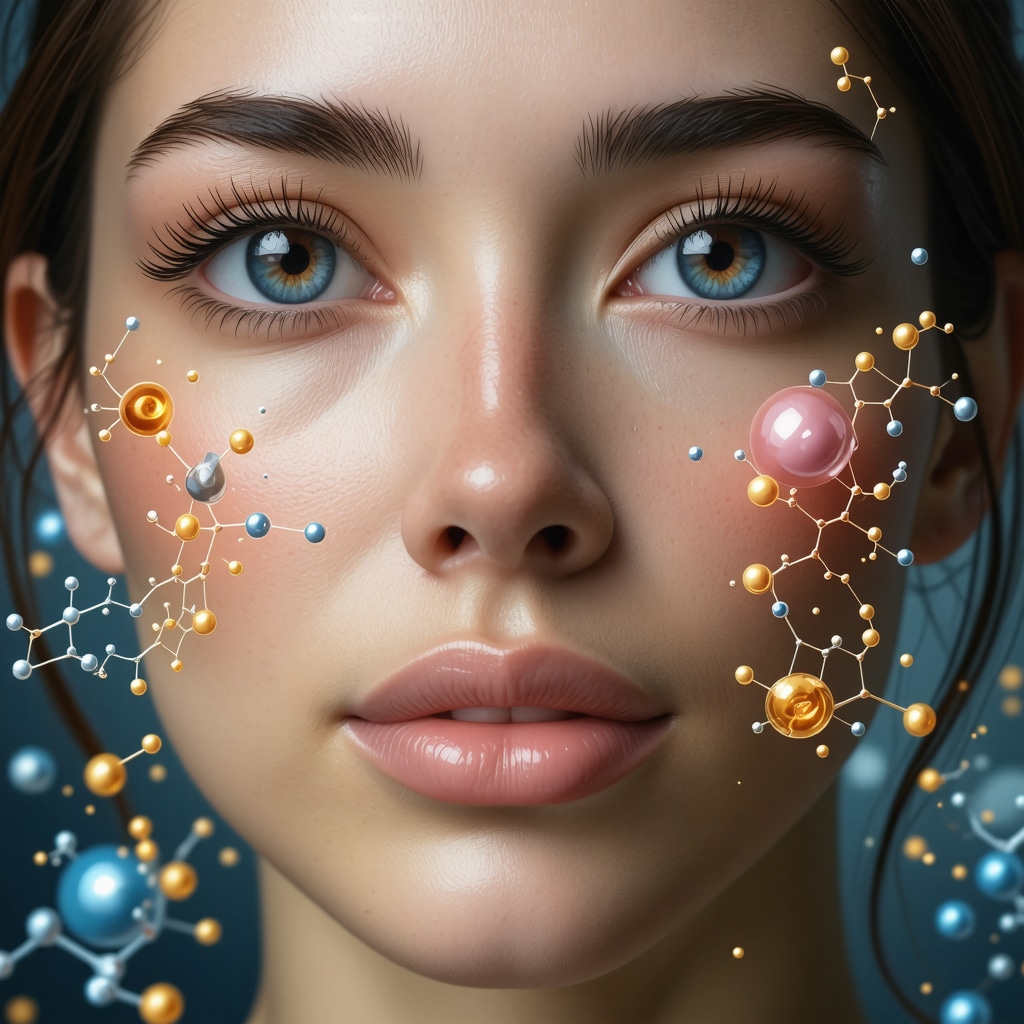 Scientific visualization of tallow fatty acids interacting with skin cells and microbiome for advanced skincare