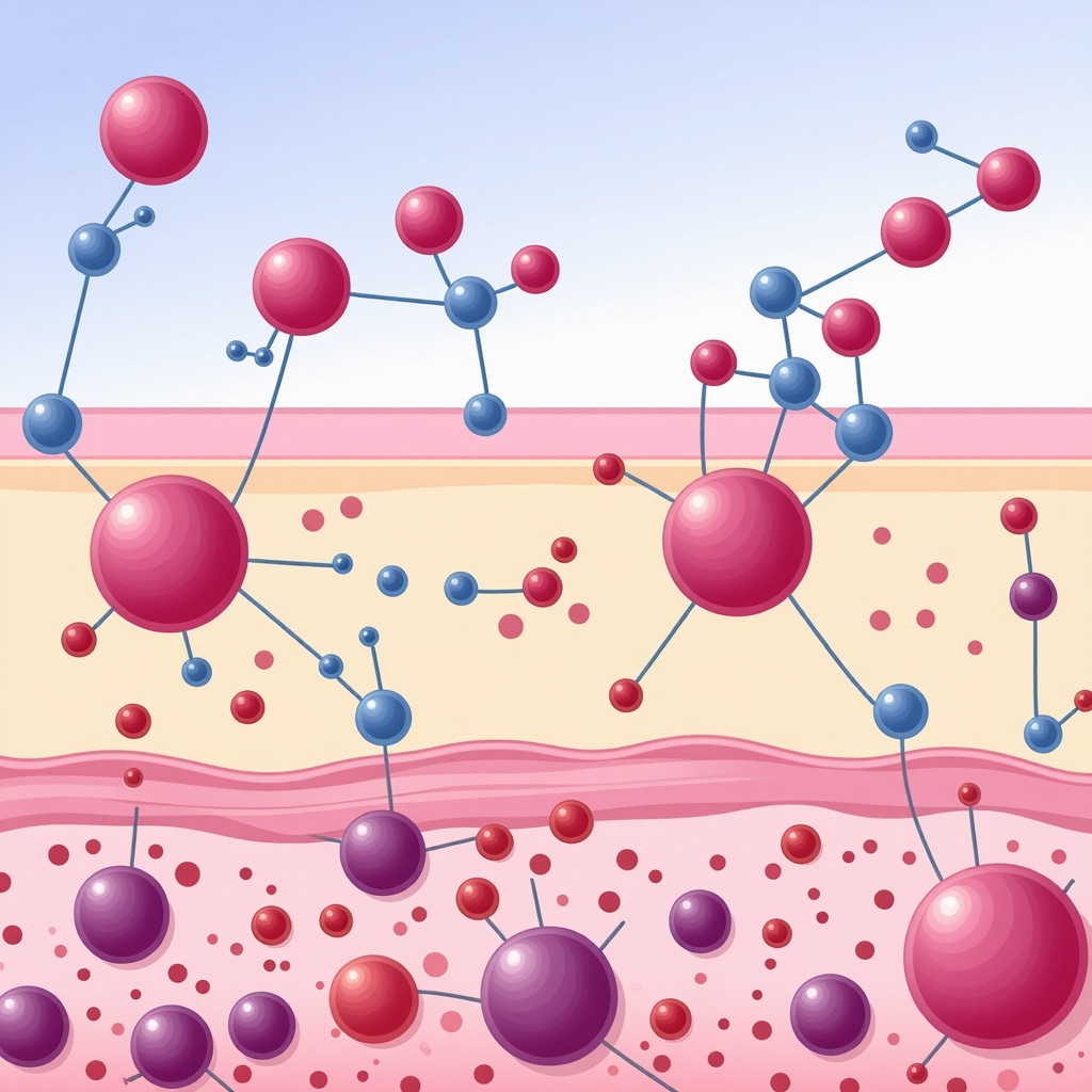 Illustration of tallow fatty acids interacting with skin cells and microbiome balance