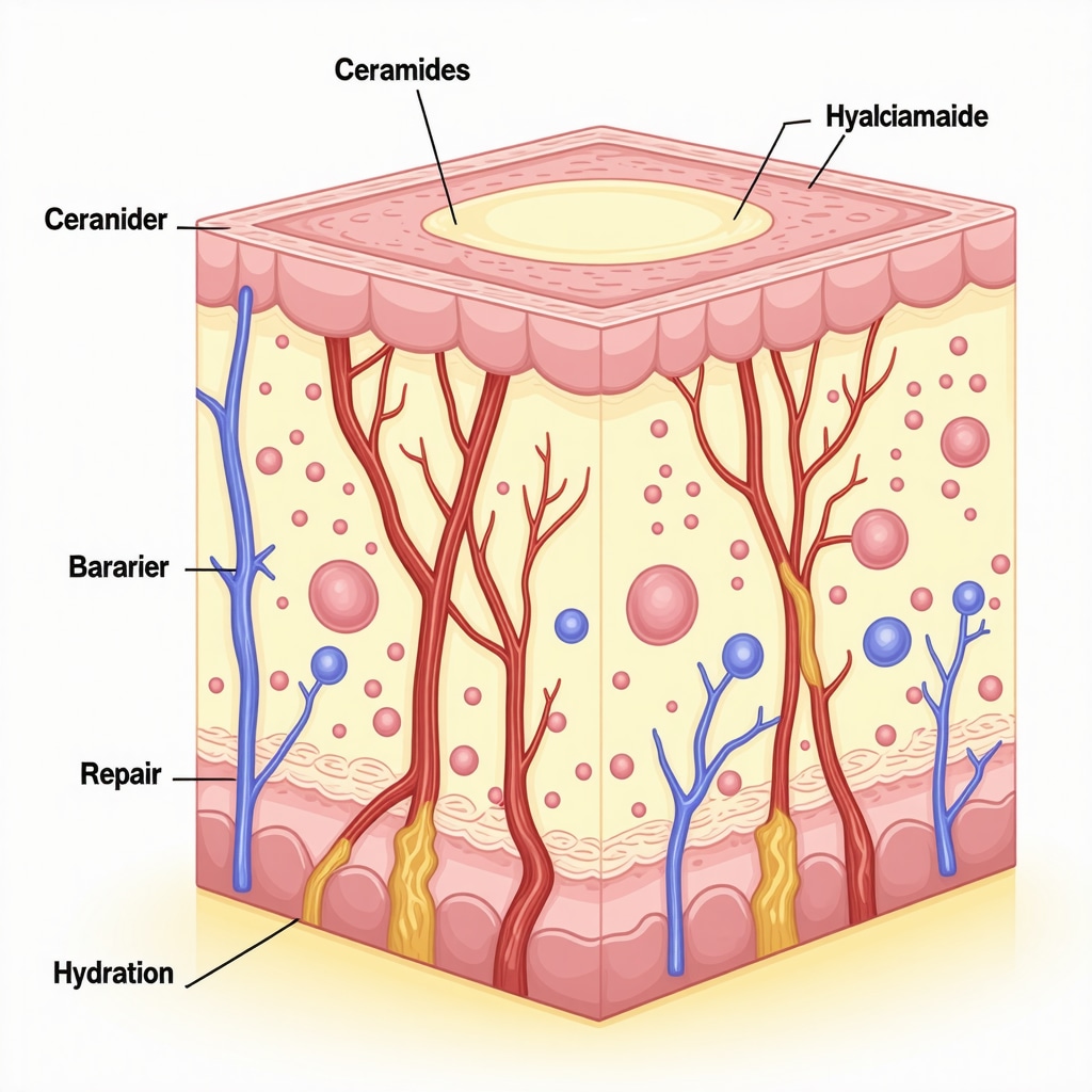 Diagram showing beef tallow combined with ceramides, niacinamide, and hyaluronic acid improving skin barrier and hydration