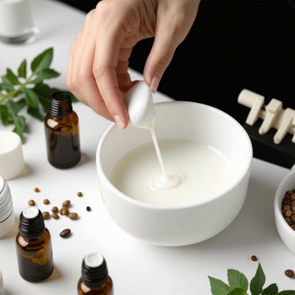 Person using ultrasonic emulsification equipment in a skincare lab to create organic tallow cream with natural ingredients