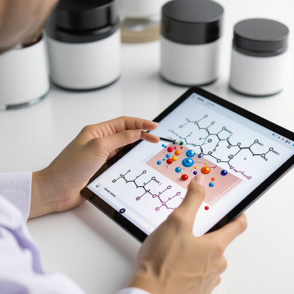 Dermatologist analyzing skin microbiome data with tallow cream on table