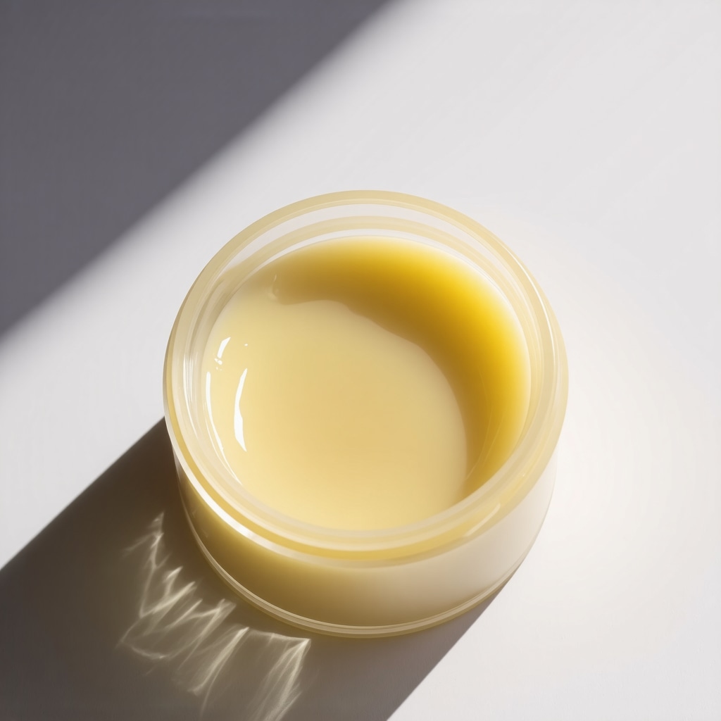 Organic tallow balm in multilayered oxygen barrier packaging showing lipid molecular structures and preservation technology