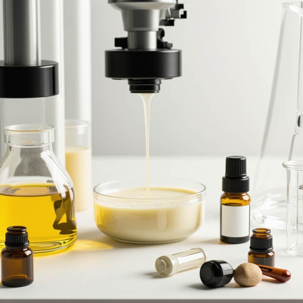 Laboratory scene mixing organic tallow with natural oils and emulsifiers for skincare formulations