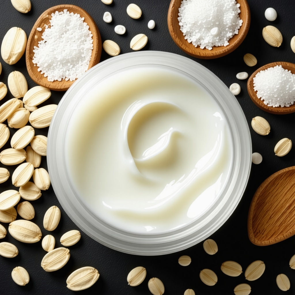 Jar of tallow cream with oats, ceramide molecular structure, and liposome illustrations representing advanced skincare formulations