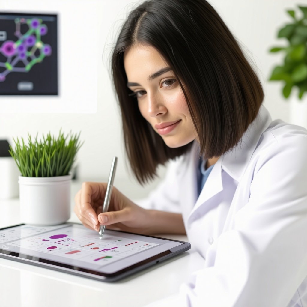 Clinician reviewing lipidomic skin data with wearable biosensors and grass-fed tallow cream in a dermatology clinic
