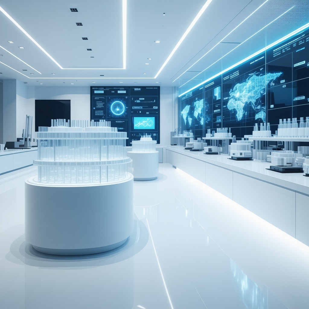 Laboratory with lipidomic and blockchain data visualizations analyzing grass-fed tallow for precision skincare