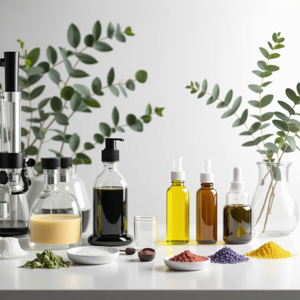Laboratory setup with lipidomic tools, tallow samples, and botanical extracts for skincare research