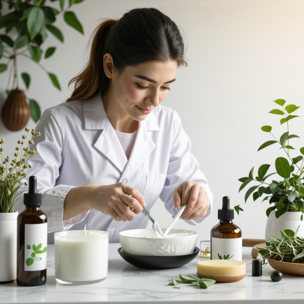 Scientist mixing whipped tallow cream with natural additives and sustainable packaging