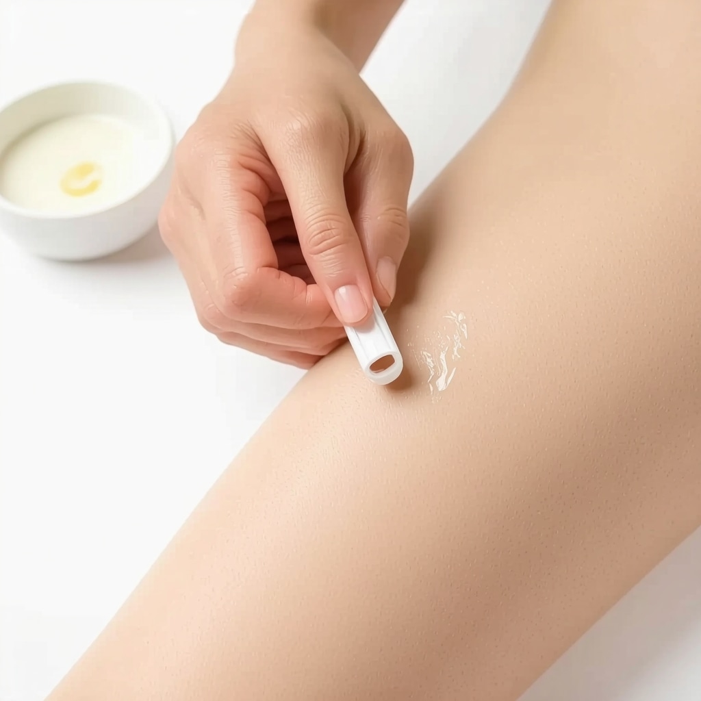 Hands applying organic tallow cream with essential oils on skin showing stretch marks