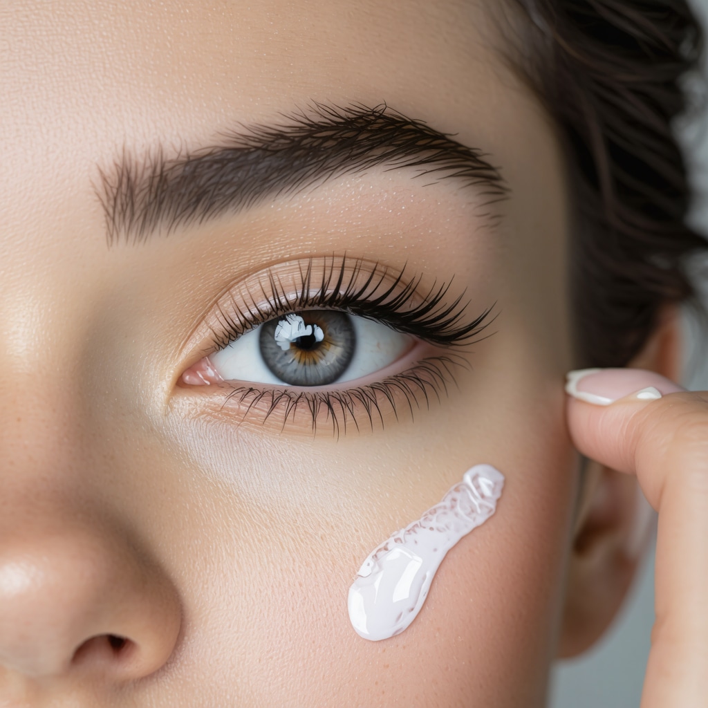 Close-up image of organic tallow eye cream applied gently around the sensitive skin of the eye area