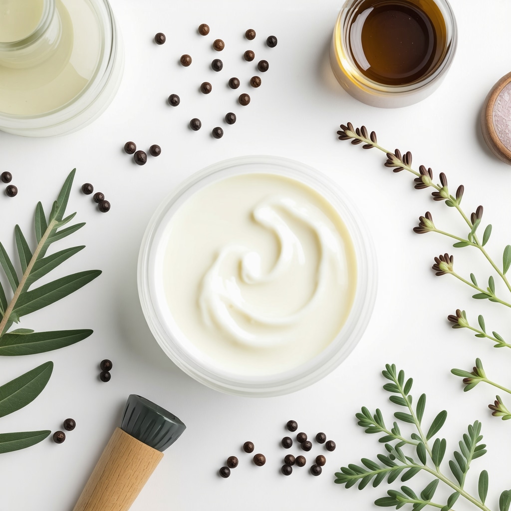 Jar of grass-fed tallow cream with botanicals and cosmetic science equipment