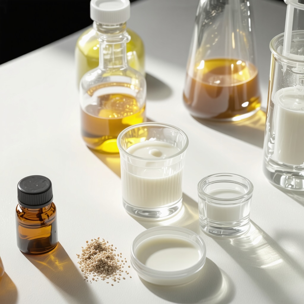 Close-up of organic tallow cream formulations and natural skincare ingredients in a scientific laboratory setting