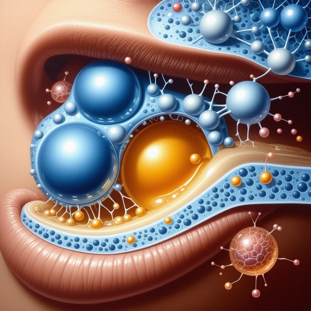 Scientific diagram of liposomal enzyme encapsulation and skin penetration in organic tallow cream