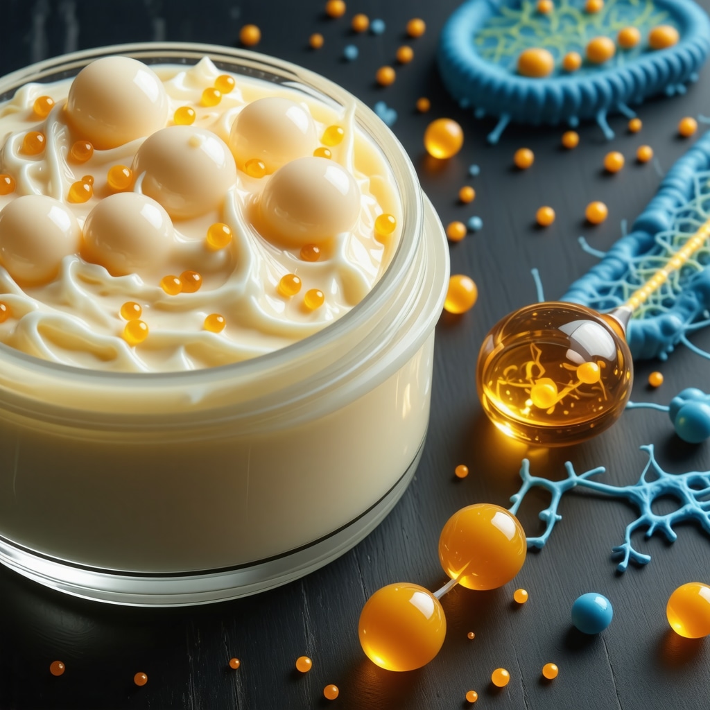 Illustration showing microencapsulated essential oils within whipped tallow cream and balanced skin microbiome
