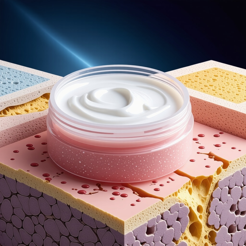 Scientific diagram depicting microencapsulation of lipids and antioxidant stabilization in unscented tallow cream enhancing sensitive skin barrier