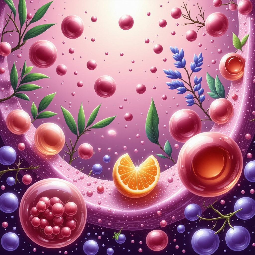 Scientific illustration of microencapsulation and liposomal delivery systems integrating botanical extracts within zero additive tallow skincare formulations.