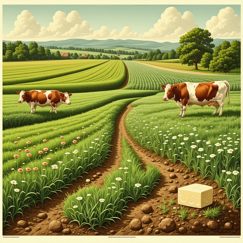 Infographic showing grass-fed tallow fatty acids and antioxidants with regenerative farm background