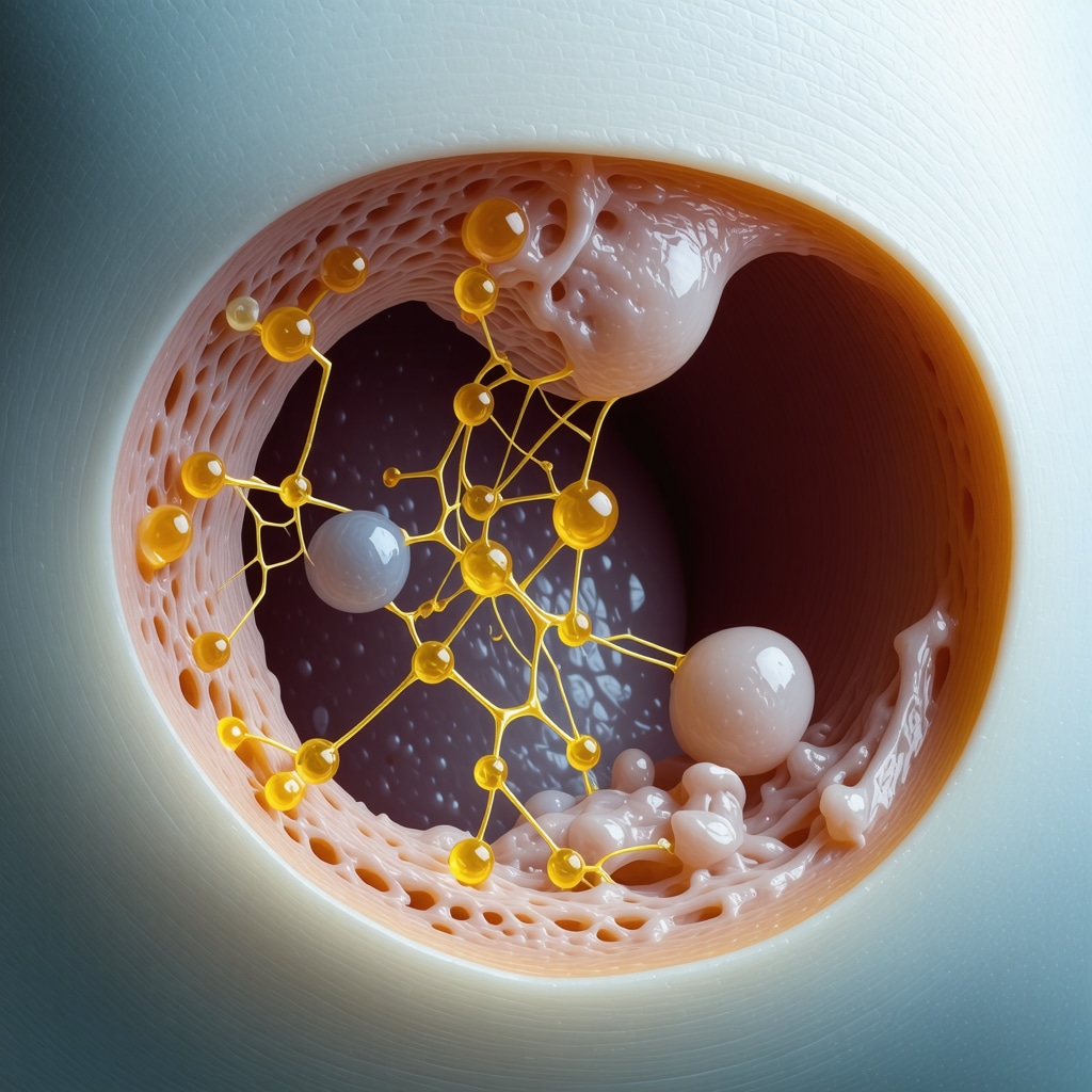 Scientific illustration showing beef tallow fatty acids merging with skin lipids to repair skin barrier