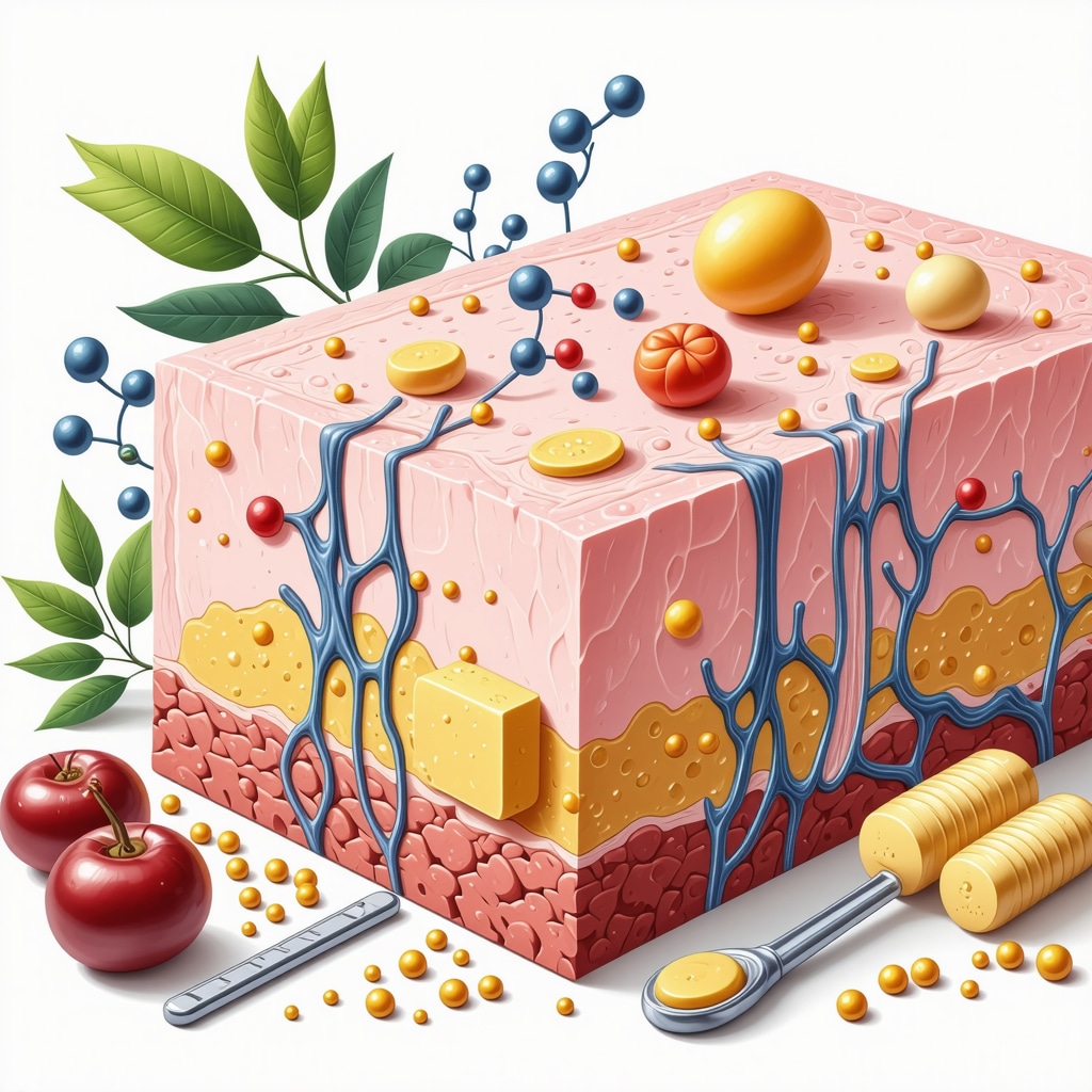 Scientific illustration showing fatty acid molecules from tallow merging with skin barrier lipids, alongside botanical extracts and skincare devices.