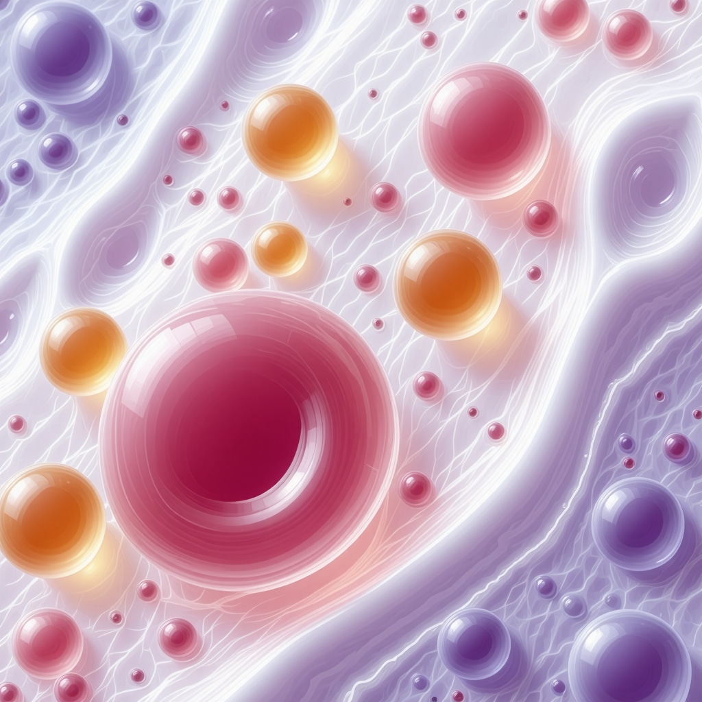 Illustration showing beef tallow lipids integrating with skin cell membranes and nanotechnology delivery