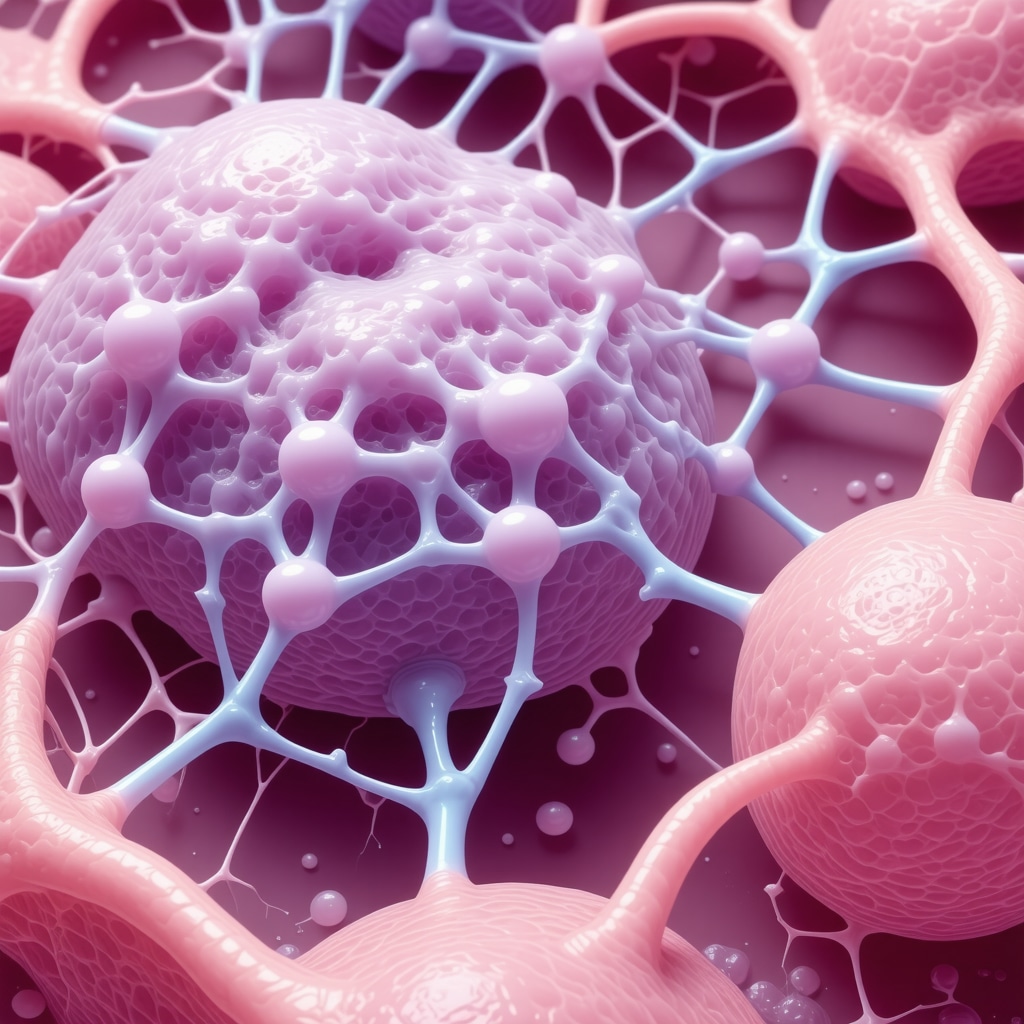 Scientific illustration showing organic tallow fatty acids and vitamins engaging with skin cells and beneficial microbiota for sensitive skin repair
