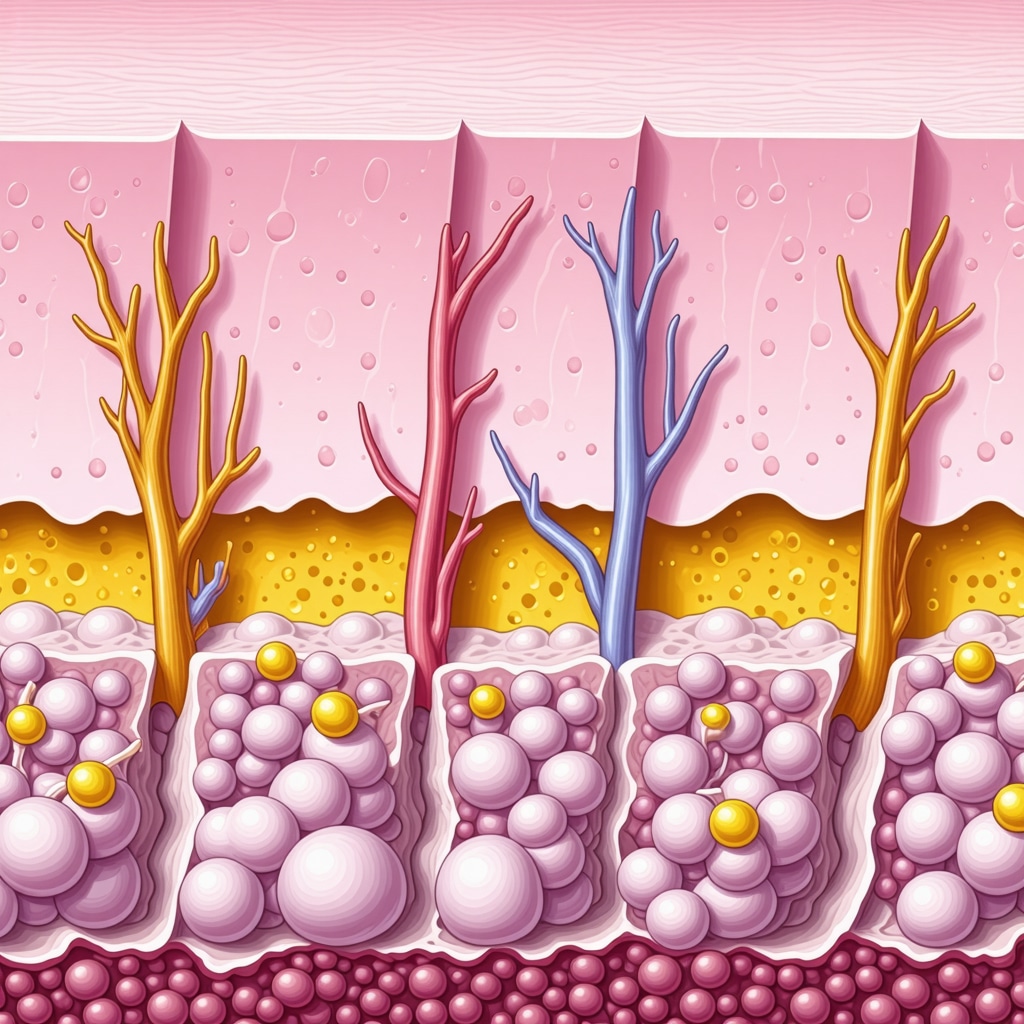 Diagram illustrating organic tallow fatty acids integrating into skin lipid matrix for barrier repair