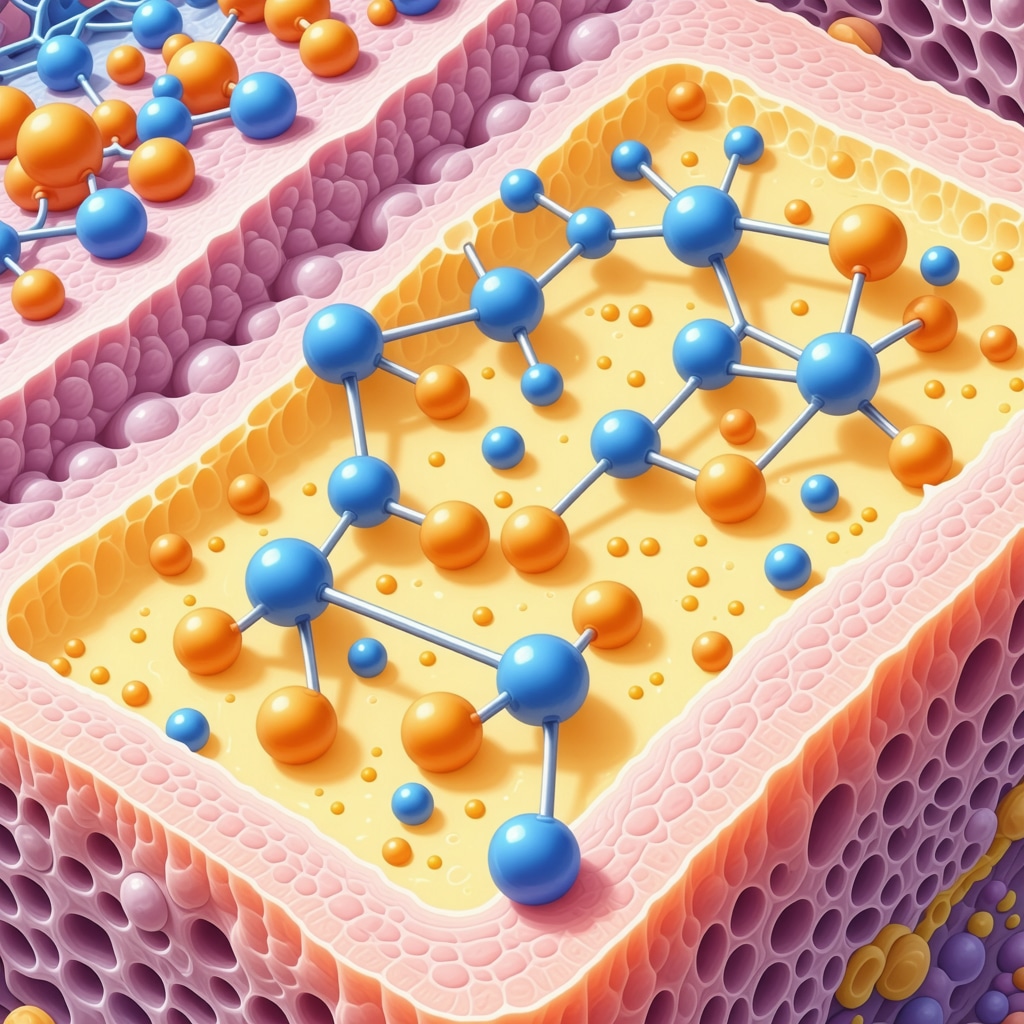 Illustration of tallow fatty acids interacting with skin cells and microbiome to enhance skin barrier and microbiome health