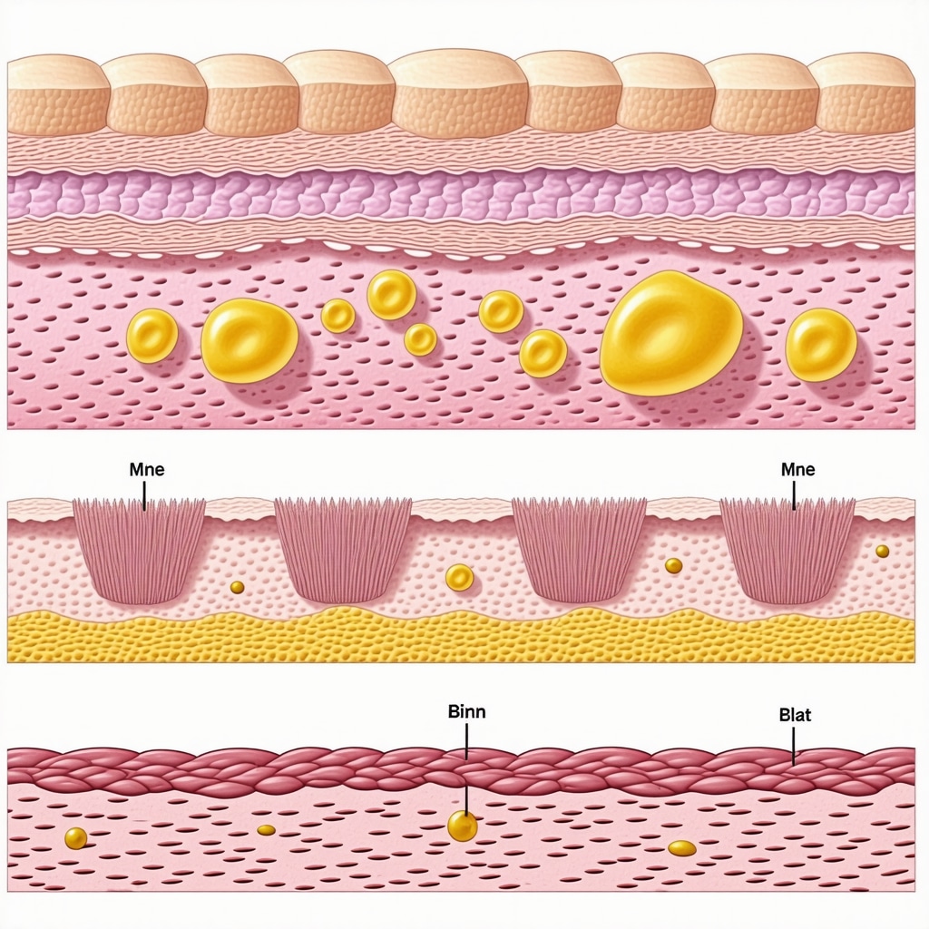 Scientific depiction of tallow fatty acids integrating with skin lipid layers to enhance barrier function
