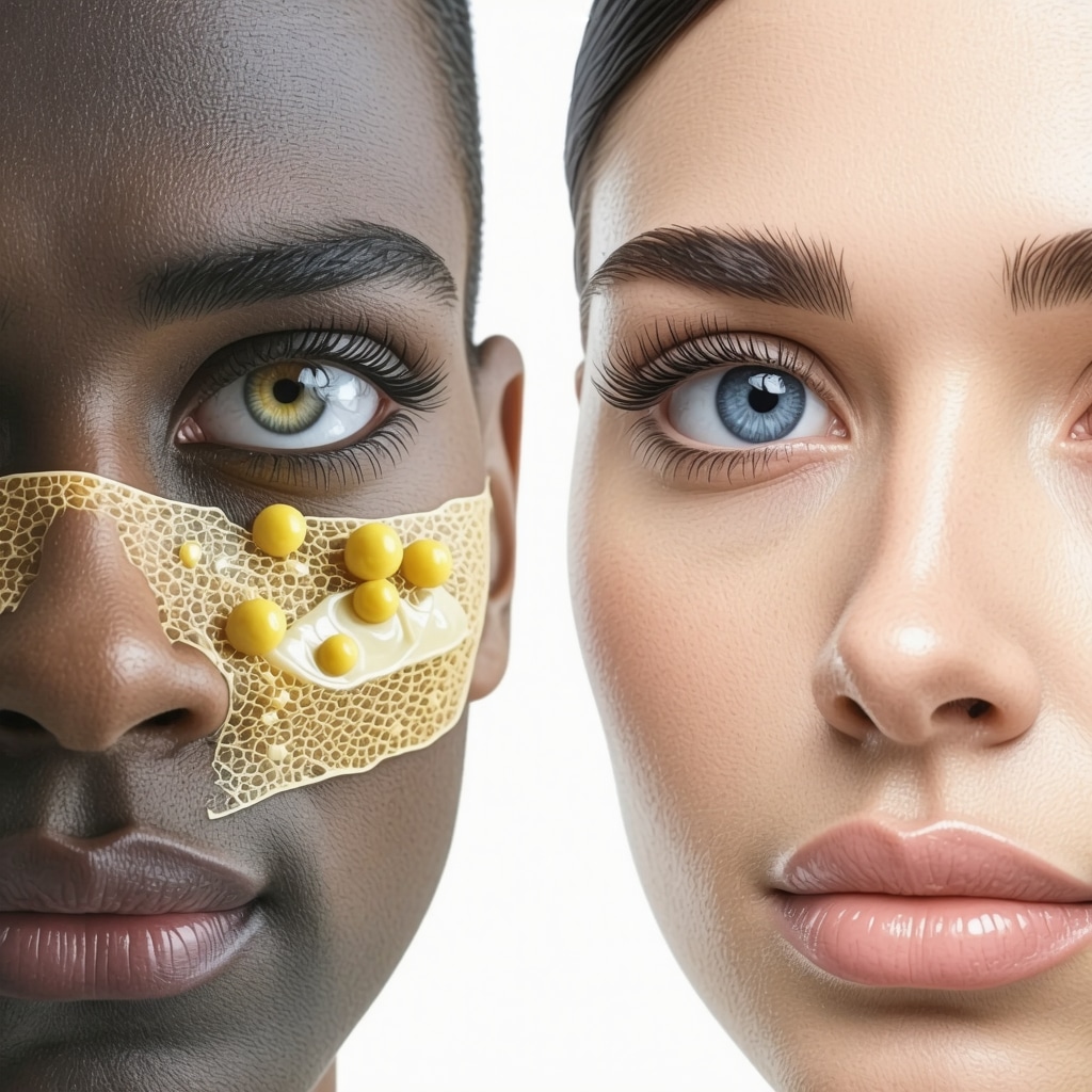 Scientific illustration of lipid molecules from tallow and shea butter integrating into human skin layers