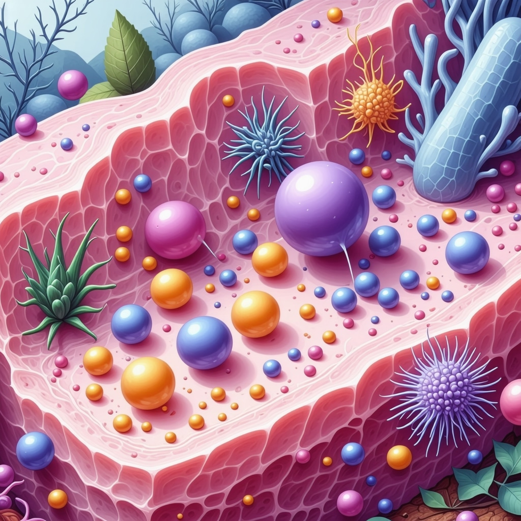 Scientific diagram illustrating nanoemulsion delivery of bioactives in ethical tallow skincare formulations