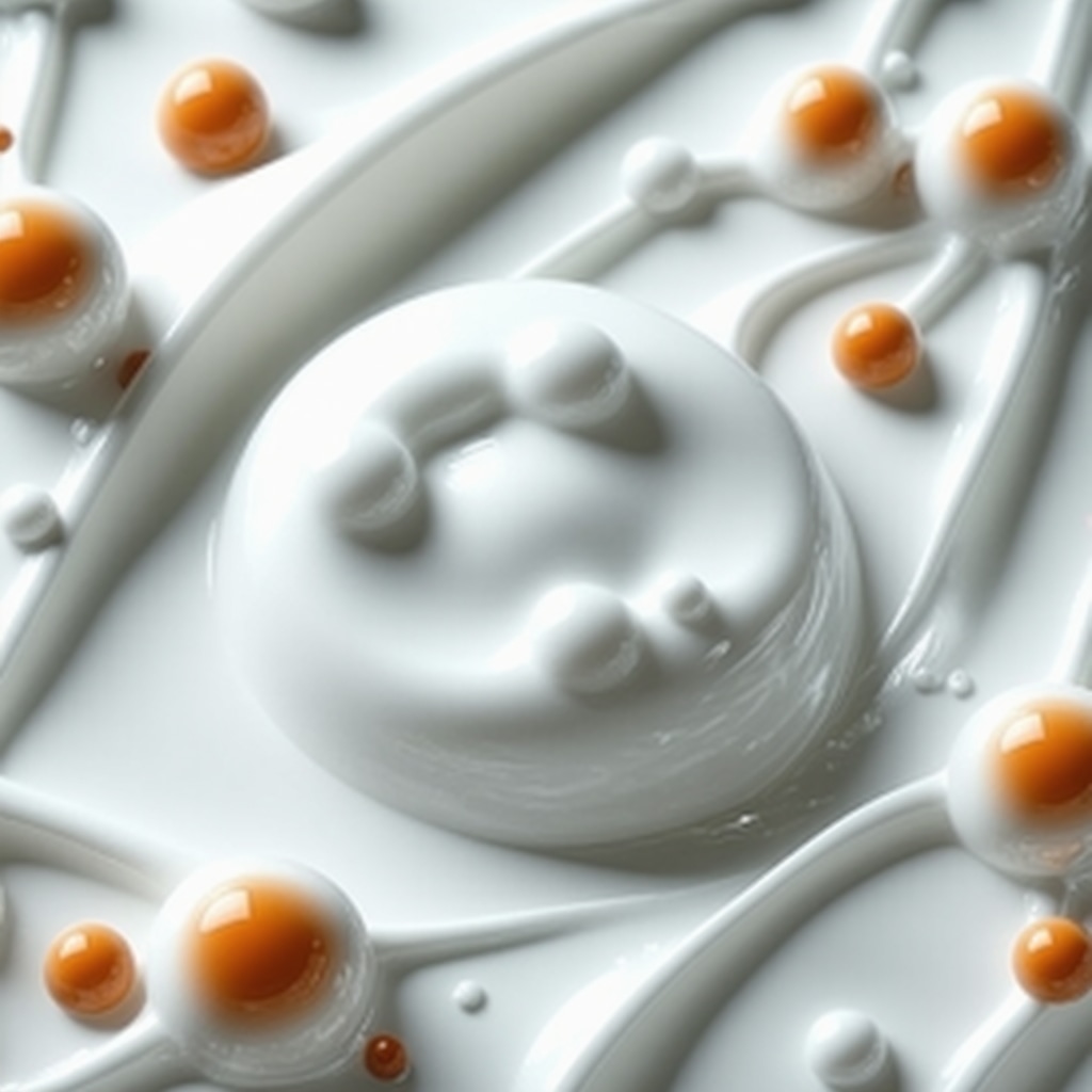 Diagram depicting lipid polymorphs, emulsifier molecules, and antioxidant encapsulation in whipped tallow cream