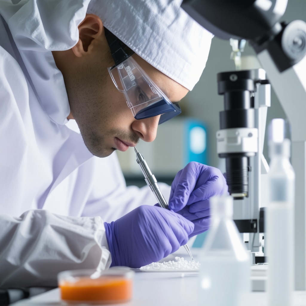 Scientist formulating organic tallow cream with nanotechnology in laboratory setting