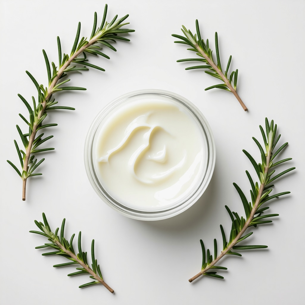 Jar of organic grass-fed tallow cream with rosemary and green tea leaves representing antioxidant synergy