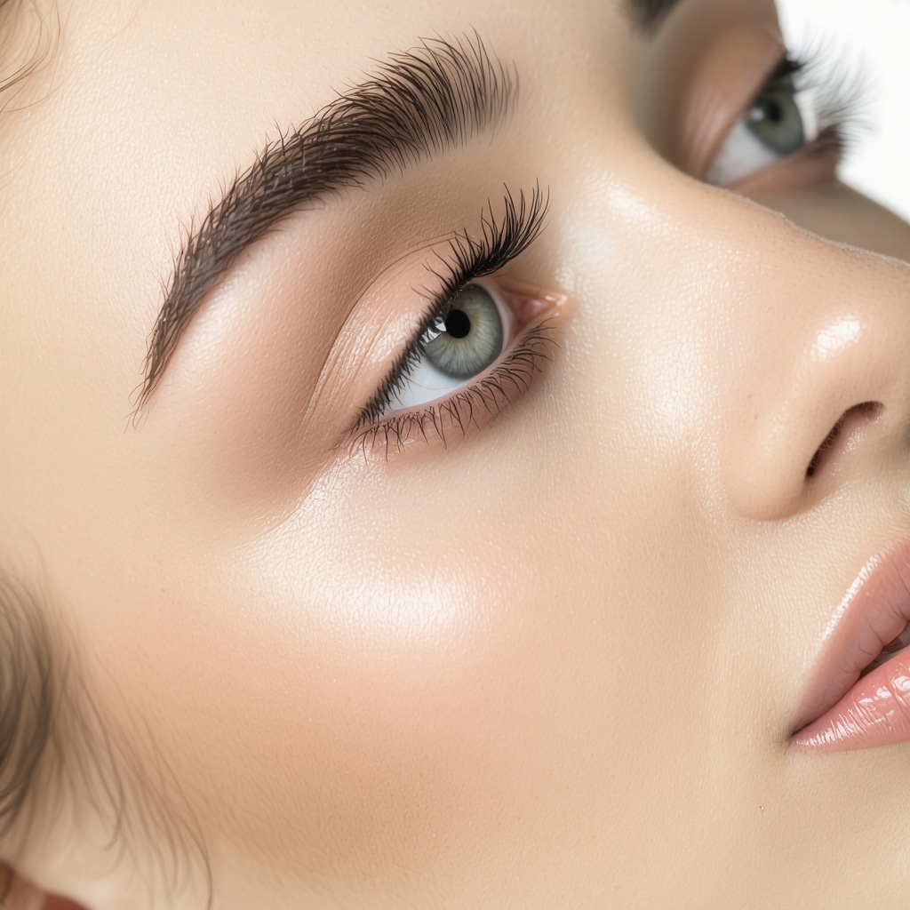Close-up photo of organic tallow eye cream being applied around the delicate eye area showing natural skin glow