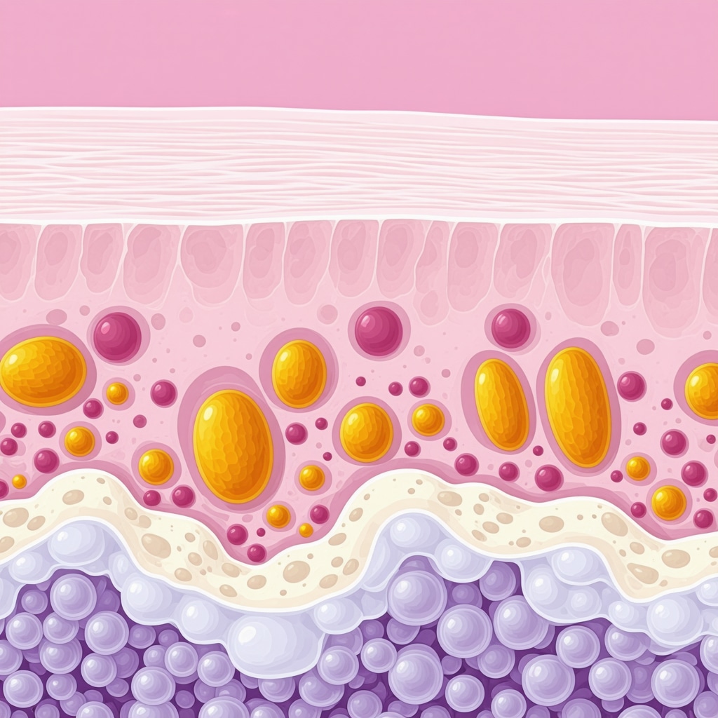 Cross-section of skin showing lipid matrix and microbiome interacting with tallow molecules for barrier repair