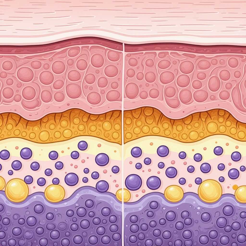Diagram of skin layers showing tallow balm molecules interacting with skin microbiome to improve eczema