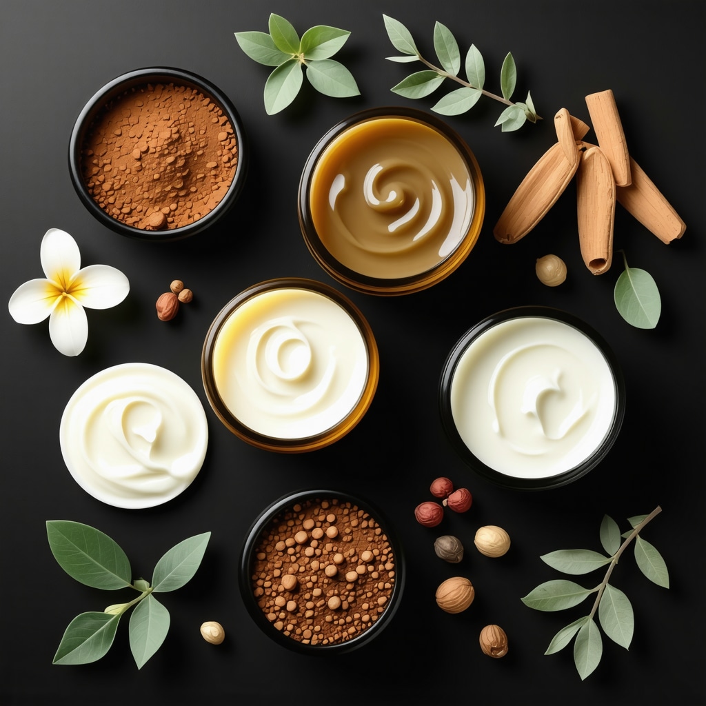 Layered creams of tallow and shea butter with natural botanicals symbolizing ethical sourcing and molecular synergy in skincare