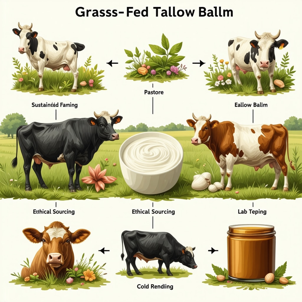 Infographic illustrating the sustainable and ethical supply chain of authentic grass-fed tallow balm production