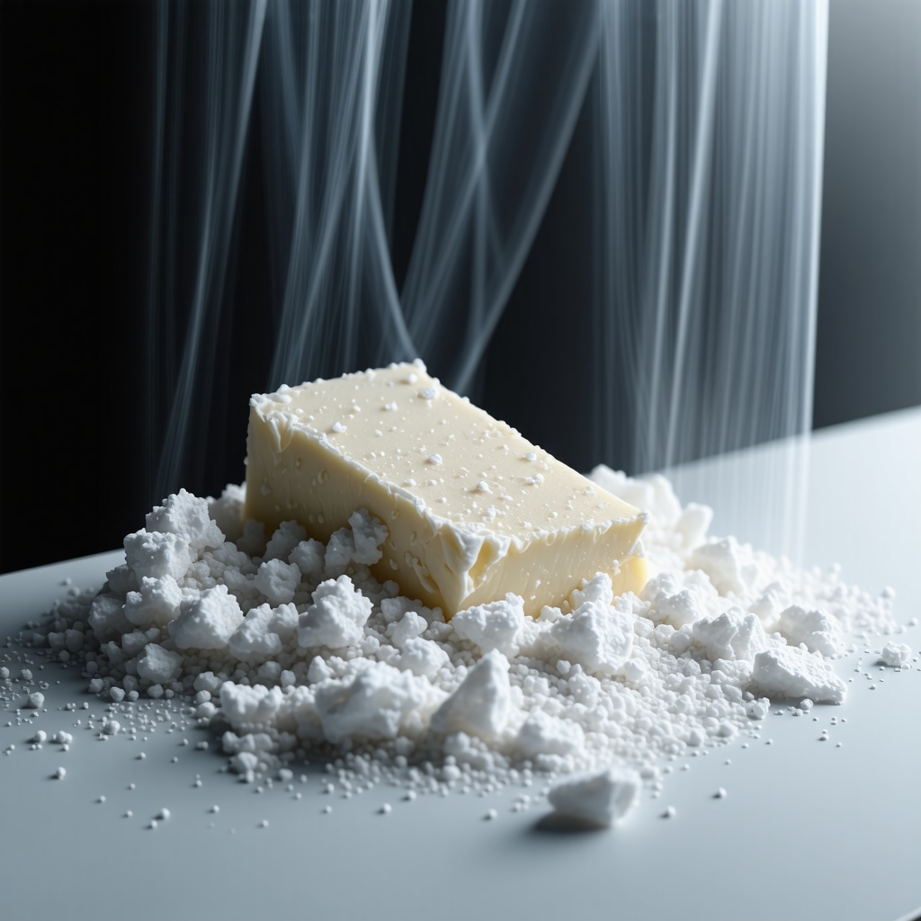Diagram showing ultrasound waves inducing uniform fat crystals in whipped tallow butter