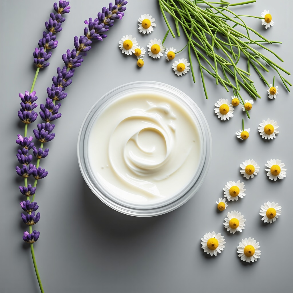 Whipped grass-fed beef tallow cream in a glass jar with lavender and chamomile flowers, emphasizing natural skincare purity and nutrient richness