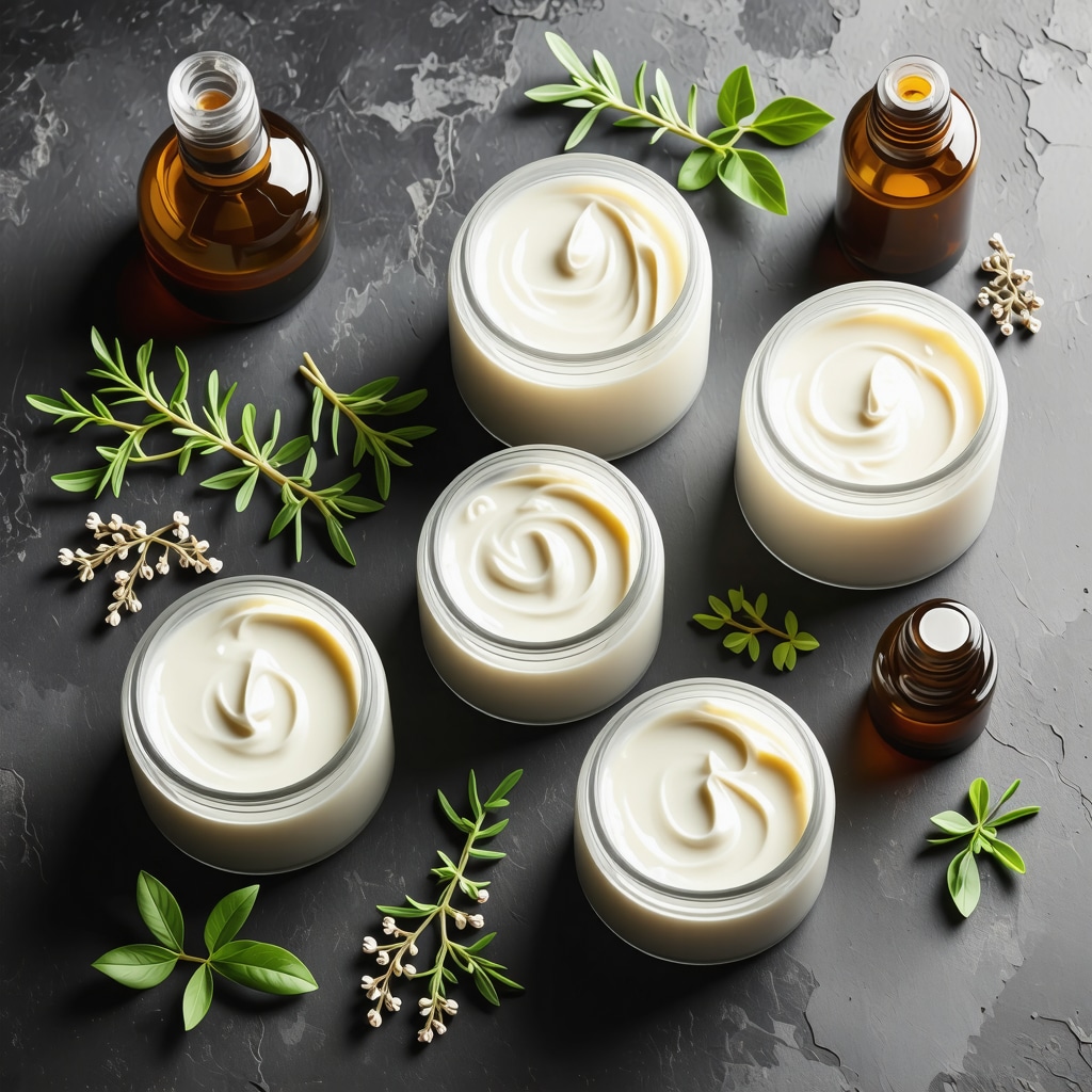 Laboratory setup with whipped tallow cream jars and natural botanicals demonstrating advanced skincare formulation