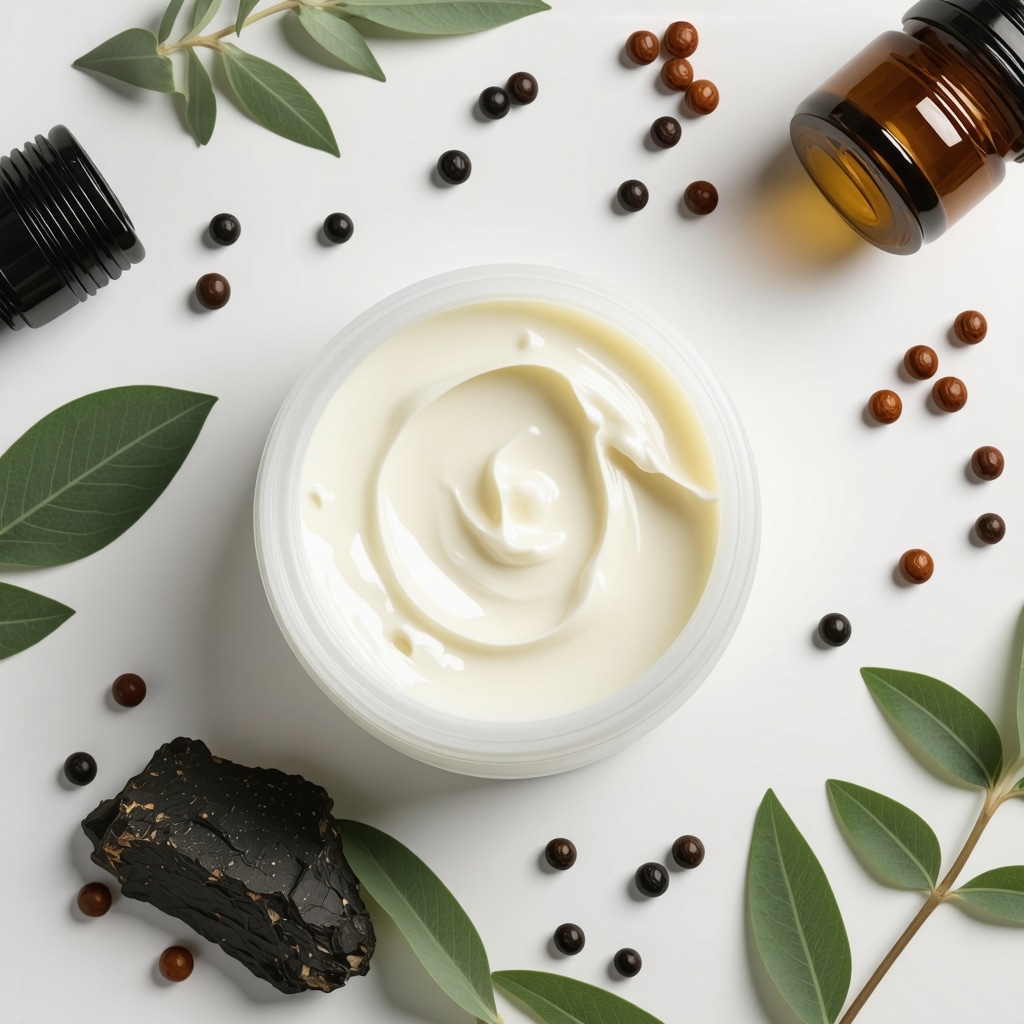 Jar of whipped tallow cream with frankincense and essential oils surrounded by green leaves