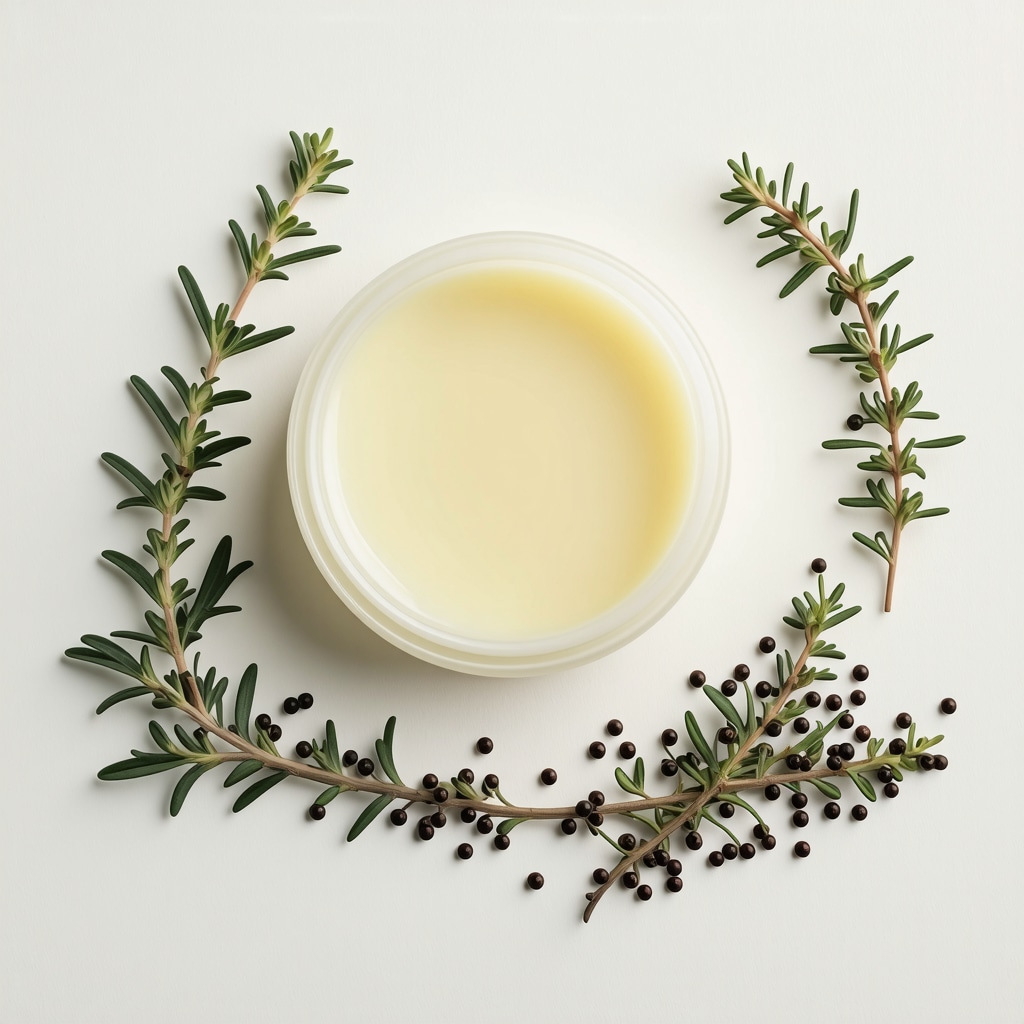 Close-up of a nourishing tallow balm infused with herbs, showcasing its rich, creamy texture.