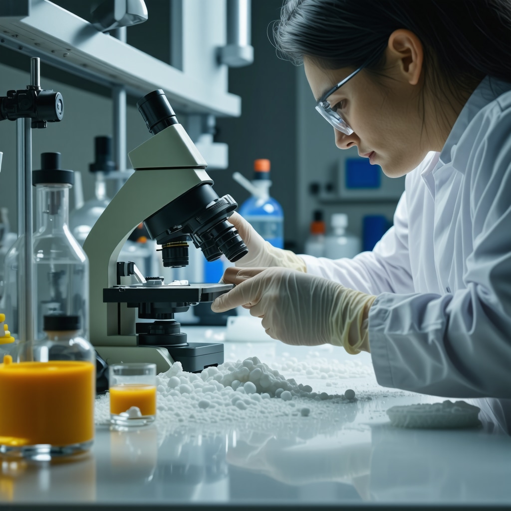 Scientists working with encapsulated tallow and shea butter nanoemulsions in a skincare lab