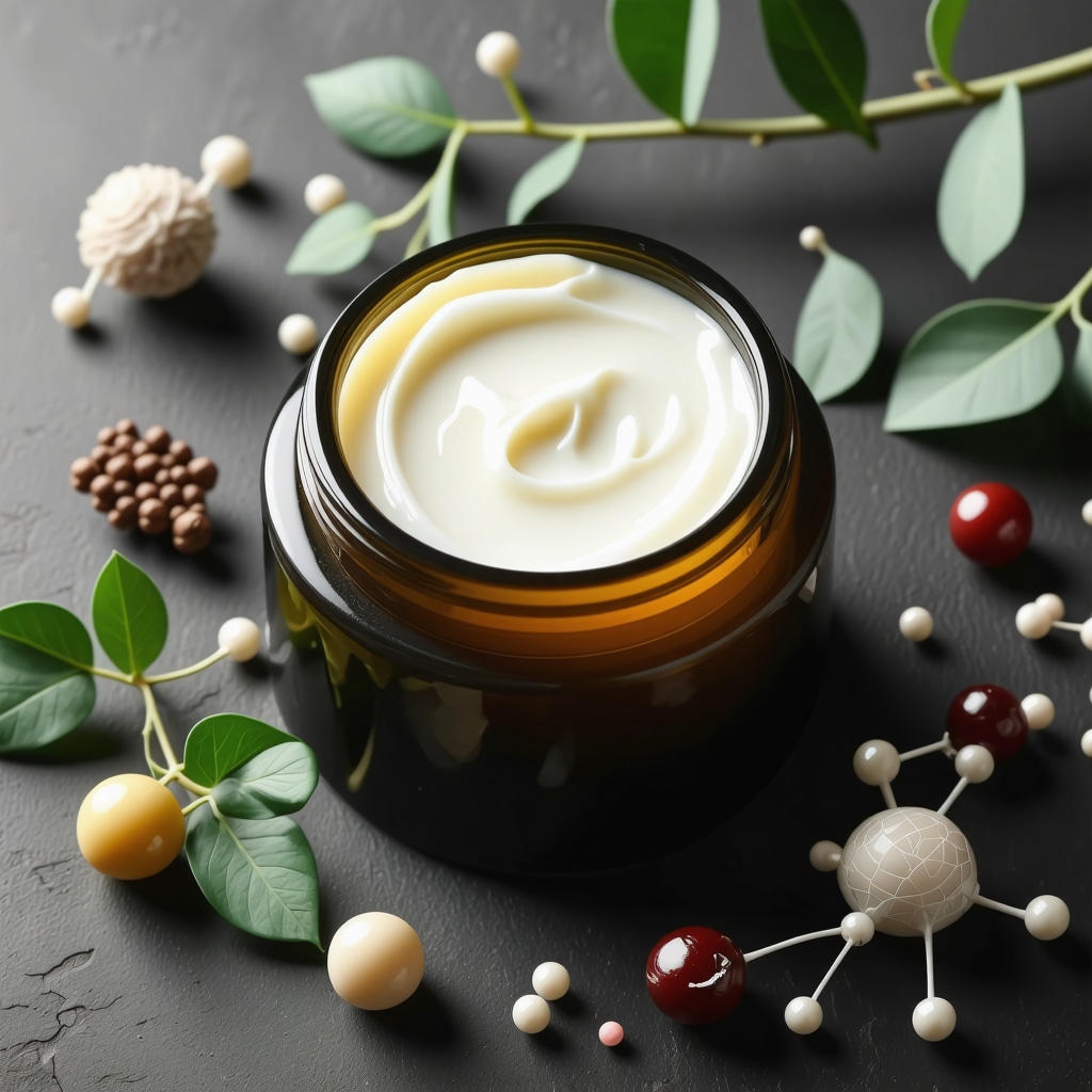 Jar of tallow cream with botanical extracts and molecular illustrations highlighting lipid-based delivery
