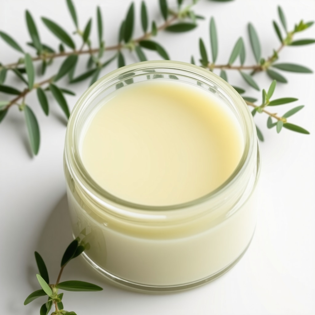 A jar of handcrafted skincare balm with grass-fed beef tallow and botanical ingredients.