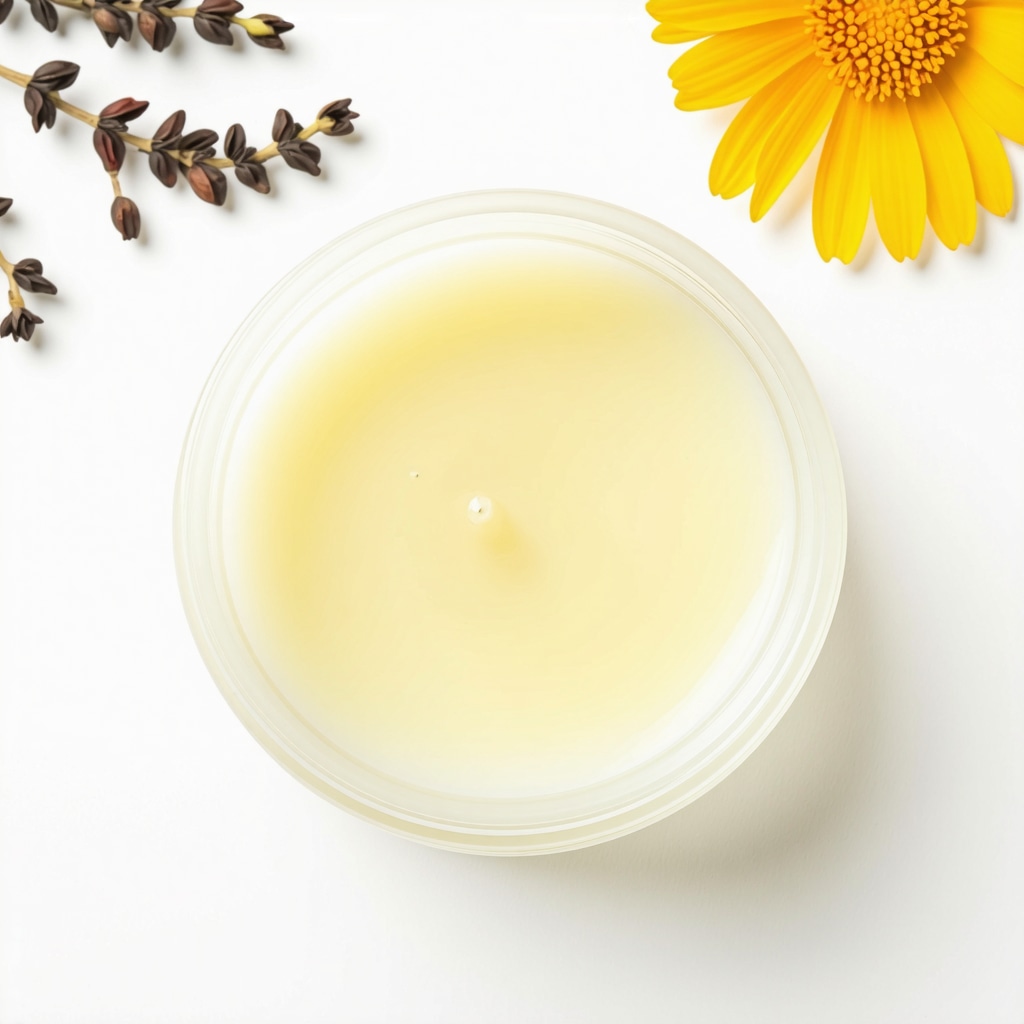 A jar of whipped tallow balm with calendula petals and frankincense resin, showcasing natural skincare ingredients.